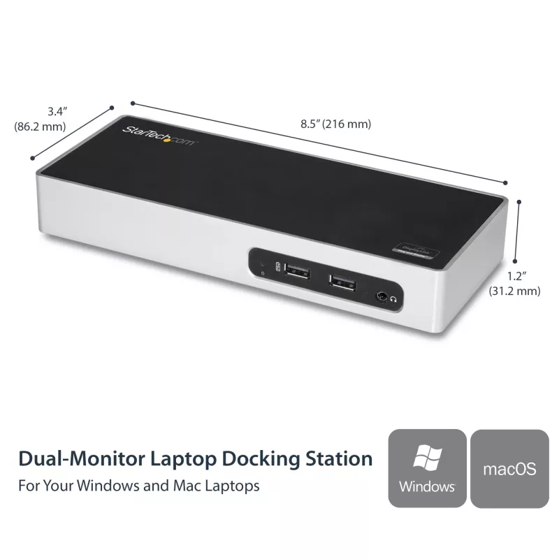 StarTech.com USB 3.0 dokovacia stanica – dvojmonitorová dokovacia stanica pre notebook s HDMI & DVI/VGA videom – 6-portový USB 3.1 Gen 1 5Gbps hub, GbE, audio – univerzálny Type-A dok – Windows & Mac