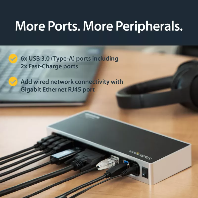 StarTech.com USB 3.0 dokovacia stanica – dvojmonitorová dokovacia stanica pre notebook s HDMI & DVI/VGA videom – 6-portový USB 3.1 Gen 1 5Gbps hub, GbE, audio – univerzálny Type-A dok – Windows & Mac