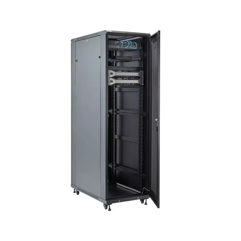 StarTech.com 4-stĺpikový 42U server rack, 19 inch dátová skriňa pre montáž počítačových / AV / IT zariadení, racková skriňa s kolieskami, plnohodnotné priemyselné sieťové úložisko