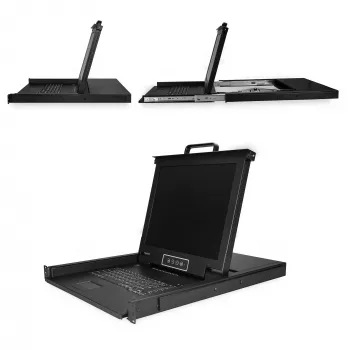 StarTech.com 8-portová racková KVM konzola s 1,8 m káblami - integrovaný KVM switch s 17-palcovým LCD monitorom - plne vybavená 1HE-LCD-KV zásuvka - OSD-KVM - odolná s 50 000 hodinami MTBF - podpora USB + VGA