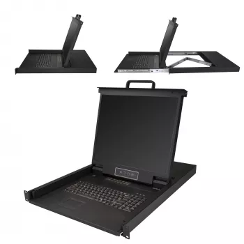 StarTech.com 16-portová racková KVM konzola s 1,83 m káblami – integrovaný KVM switch s 19-palcovým LCD monitorom – plne vybavená 1HE-LCD-KV zásuvka – OSD-KVM – odolná, 50 000 hodín MTBF – podpora USB a VGA