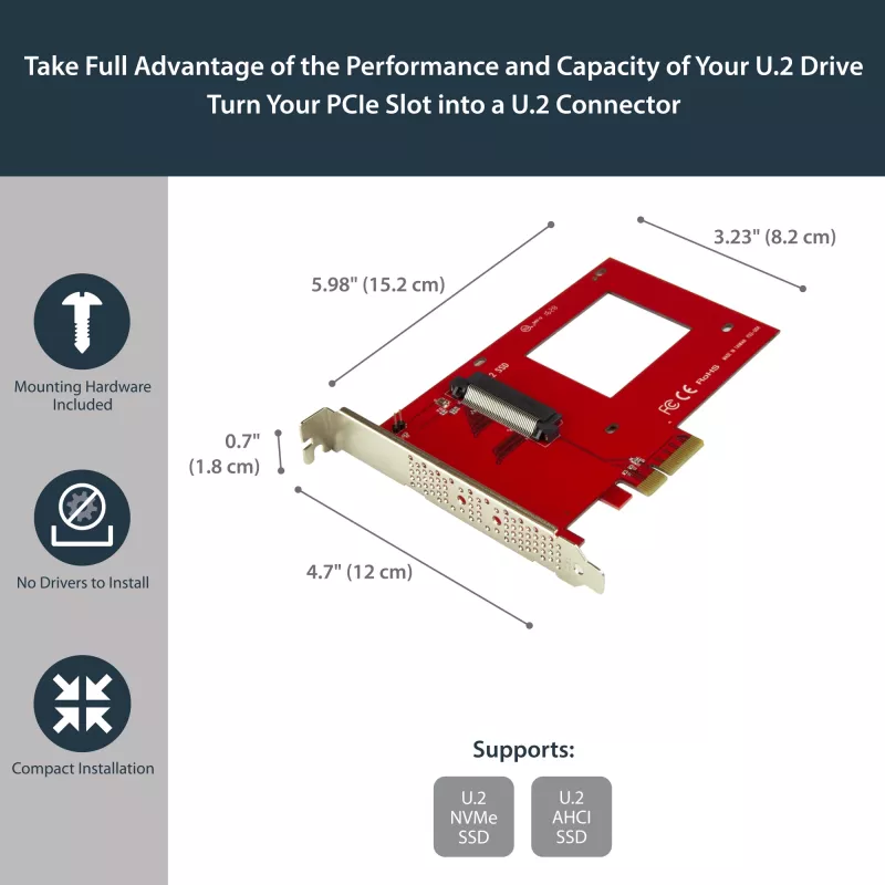 StarTech.com PEX4SFF8639 adaptér U.2 na PCIe pre 2,5-palcový U.2 NVMe SSD, SFF-8639, x4 PCIe 3.0