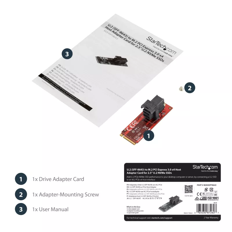 StarTech.com U.2 (SFF-8643) na M.2 PCI Express 3.0 x4 hostiteľská adaptérová karta pre 2,5