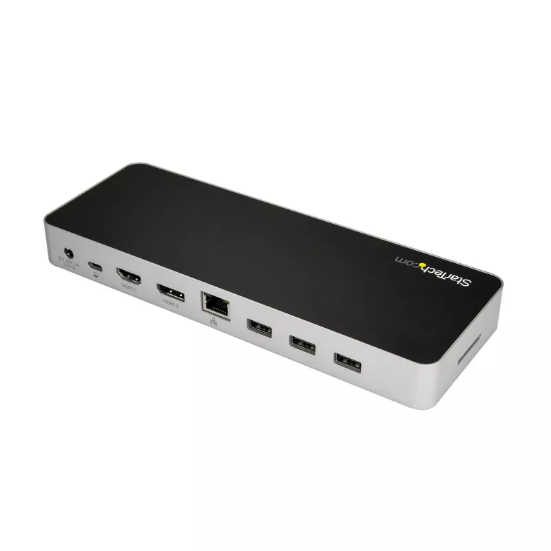 StarTech.com USB-C dock – Dual-Monitor HDMI a DisplayPort 4K 30 Hz – USB Type-C dokovacia stanica pre notebook 60 W Power Delivery, SD, 4-portový USB-A 3.0 hub, GbE, audio – kompatibilné s Thunderbolt 3