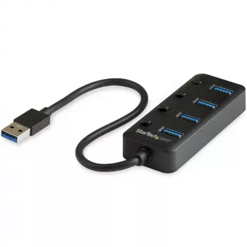 StarTech.com 4-portový USB 3.0 hub – USB-A na 4x USB 3.0 Type-A s individuálnymi vypínačmi pre porty – SuperSpeed 5 Gbit/s USB 3.1/3.2 Gen 1 – USB napájanie z busu – Prenosný – 25 cm pevne pripojený kábel~4-portový USB 3.0 hub – USB-A na 4x USB 3.0 Type-A s individuálnymi vypínačmi pre porty – SuperSpeed USB 3.2 Gen 1 (5 Gbit/s) – USB napájanie z busu – Prenosný – 9,8