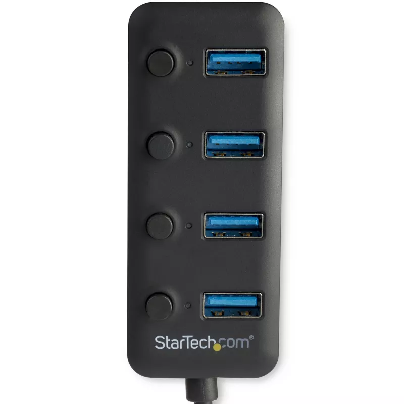 StarTech.com 4-portový USB 3.0 hub – USB-A na 4x USB 3.0 Type-A s individuálnymi vypínačmi pre porty – SuperSpeed 5 Gbit/s USB 3.1/3.2 Gen 1 – USB napájanie z busu – Prenosný – 25 cm pevne pripojený kábel~4-portový USB 3.0 hub – USB-A na 4x USB 3.0 Type-A s individuálnymi vypínačmi pre porty – SuperSpeed USB 3.2 Gen 1 (5 Gbit/s) – USB napájanie z busu – Prenosný – 9,8 inch…