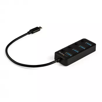 StarTech.com 4-portový USB-C hub – USB-C na 4x USB 3.0 Type-A porty s individuálnymi vypínačmi – SuperSpeed 5 Gbit/s USB 3.1/3.2 Gen 1 – USB napájanie z busu – Prenosný – 25 cm pevný kábel