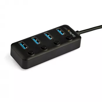 StarTech.com 4-portový USB-C hub – USB-C na 4x USB 3.0 Type-A porty s individuálnymi vypínačmi – SuperSpeed 5 Gbit/s USB 3.1/3.2 Gen 1 – USB napájanie z busu – Prenosný – 25 cm pevný kábel