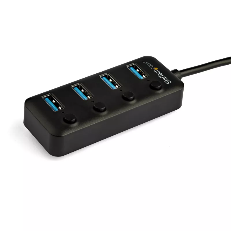 StarTech.com 4-portový USB-C hub – USB-C na 4x USB 3.0 Type-A porty s individuálnymi vypínačmi – SuperSpeed 5 Gbit/s USB 3.1/3.2 Gen 1 – USB napájanie z busu – Prenosný – 25 cm pevný kábel