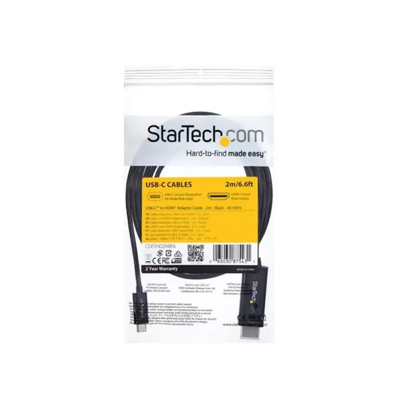 StarTech.com 1,8 m (6 ft.) USB-C na HDMI kábel – 4K 60 Hz USB Type-C na HDMI 2.0 video adaptérový kábel – kompatibilný s Thunderbolt 3 – notebook na HDMI monitor/display – DP 1.2 Alt Mode HBR2 – čierna