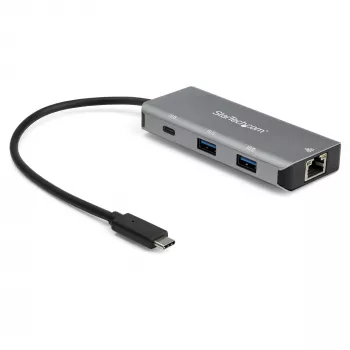 StarTech.com 3-portový USB-C hub s Gigabit Ethernet RJ45 GbE portom – 2x USB-A, 1x USB-C – SuperSpeed 10 Gbps USB 3.1/3.2 Gen 2 Type-C hub adaptér – USB bus napájaný – hliník – kompatibilný s TB3~3-portový USB-C hub s Gigabit Ethernet RJ45 GbE portom – 2x USB-A, 1x USB-C – SuperSpeed 10 Gbps USB 3.2 Gen 2 Type-C hub adaptér – USB bus napájaný – hliník – kompatibilný s TB3