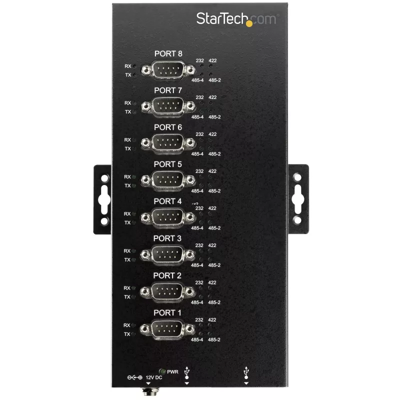 StarTech.com 8-portový sériový hub USB na RS232/RS485/RS422 adaptér – priemyselný USB 2.0 na DB9 sériový konvertor hub – IP30 certifikovaný – na DIN lištu montovateľný kovový sériový hub – 15 kV ESD ochrana