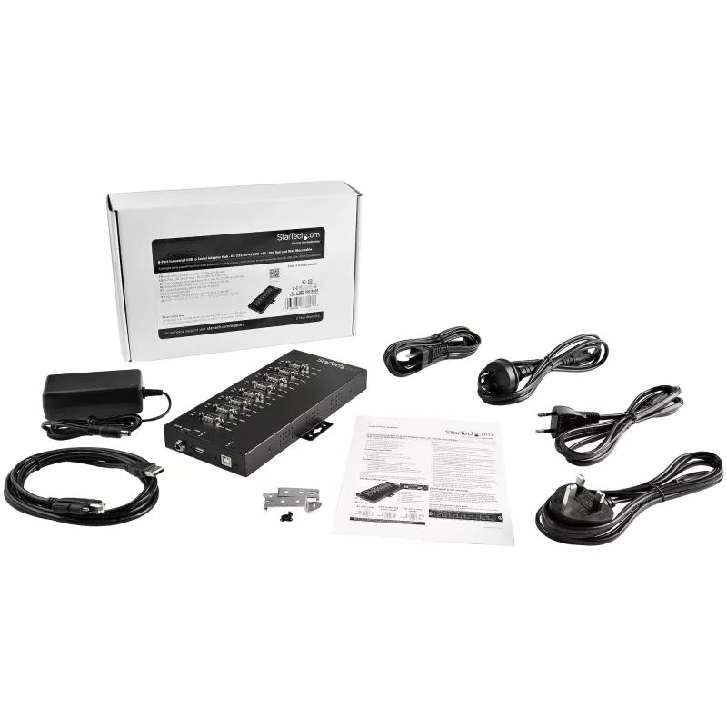 StarTech.com 8-portový sériový hub USB na RS232/RS485/RS422 adaptér – priemyselný USB 2.0 na DB9 sériový konvertor hub – IP30 certifikovaný – na DIN lištu montovateľný kovový sériový hub – 15 kV ESD ochrana