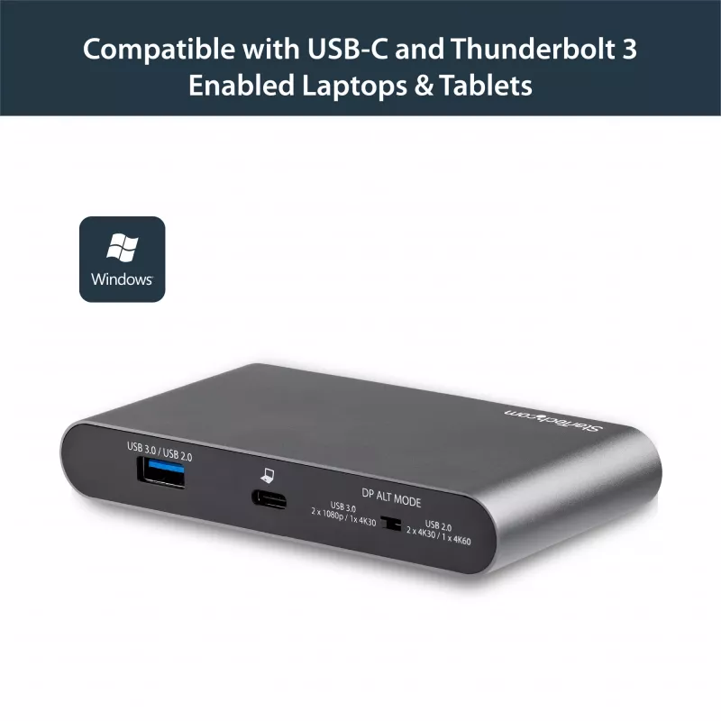 StarTech.com USB-C dock – 4K dual-monitor DisplayPort – mini laptop docking stanica – 100 W Power Delivery passthrough – GbE, 2-portový USB-A hub – USB Type-C multiport adaptér – 1 m kábel