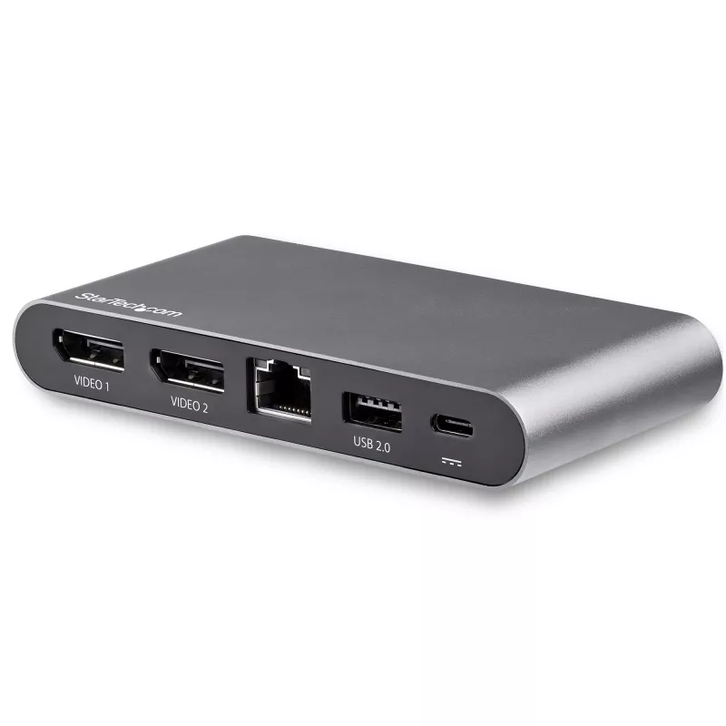 StarTech.com USB-C dock – 4K dual-monitor DisplayPort – mini laptop docking stanica – 100 W Power Delivery passthrough – GbE, 2-portový USB-A hub – USB Type-C multiport adaptér – 1 m kábel