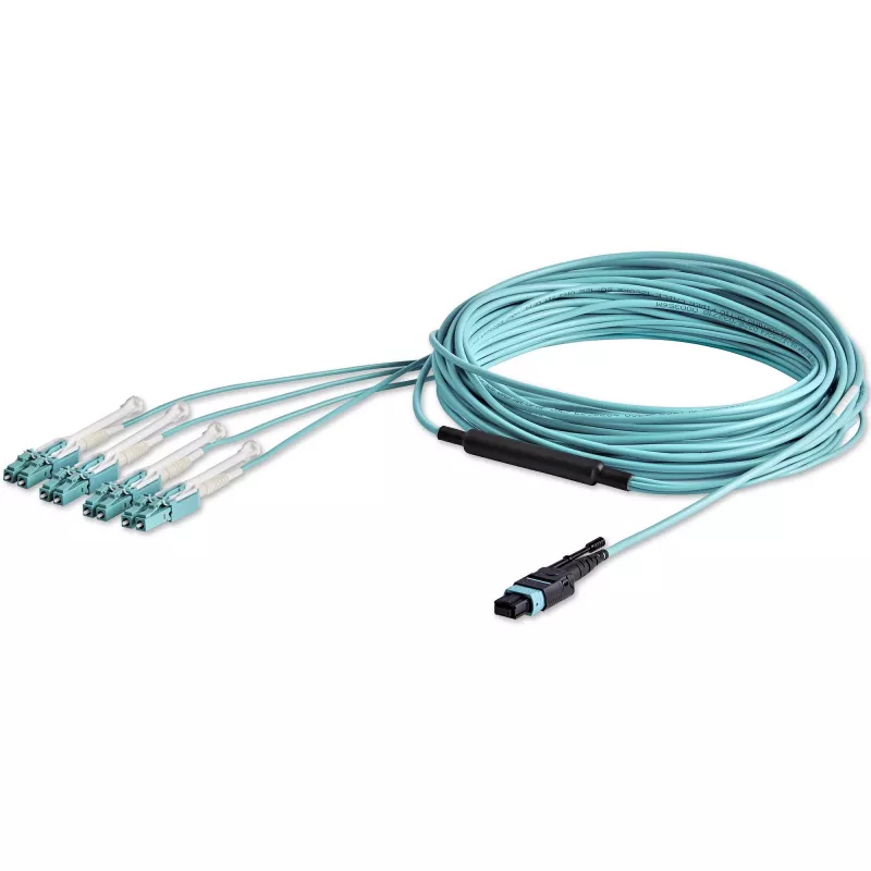 StarTech.com 10 m (30 ft) MTP(F)/PC na 4x LC/PC duplex breakout OM3 multimode optický kábel, OFNP Plenum, 40G siete, nízky útlm vloženia – optický jumper kábel
