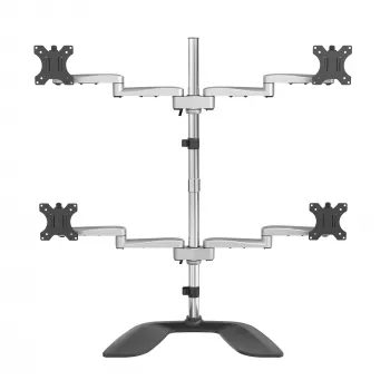 StarTech.com desktop quad monitor stojan – ergonomické VESA 4 monitor rameno (2x2) až do 32 palcov – voľne stojaca nastaviteľná univerzálna stožiarová montážna držiak – výškovo nastaviteľná/naklápacia/výsuvná/otočná – strieborný