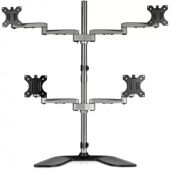 StarTech.com desktop quad monitor stojan – ergonomické VESA 4 monitor rameno (2x2) až do 32 palcov – voľne stojaca nastaviteľná univerzálna stožiarová montážna držiak – výškovo nastaviteľná/naklápacia/výsuvná/otočná – strieborný