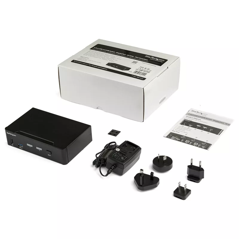StarTech.com 2-portový DisplayPort KVM switch – 4K 60 Hz – jedna obrazovka – dual-port UHD DP 1.2 USB KVM switch s integrovaným USB 3.0 hubom & audio – Dell HP Apple Lenovo – TAA kompatibilný