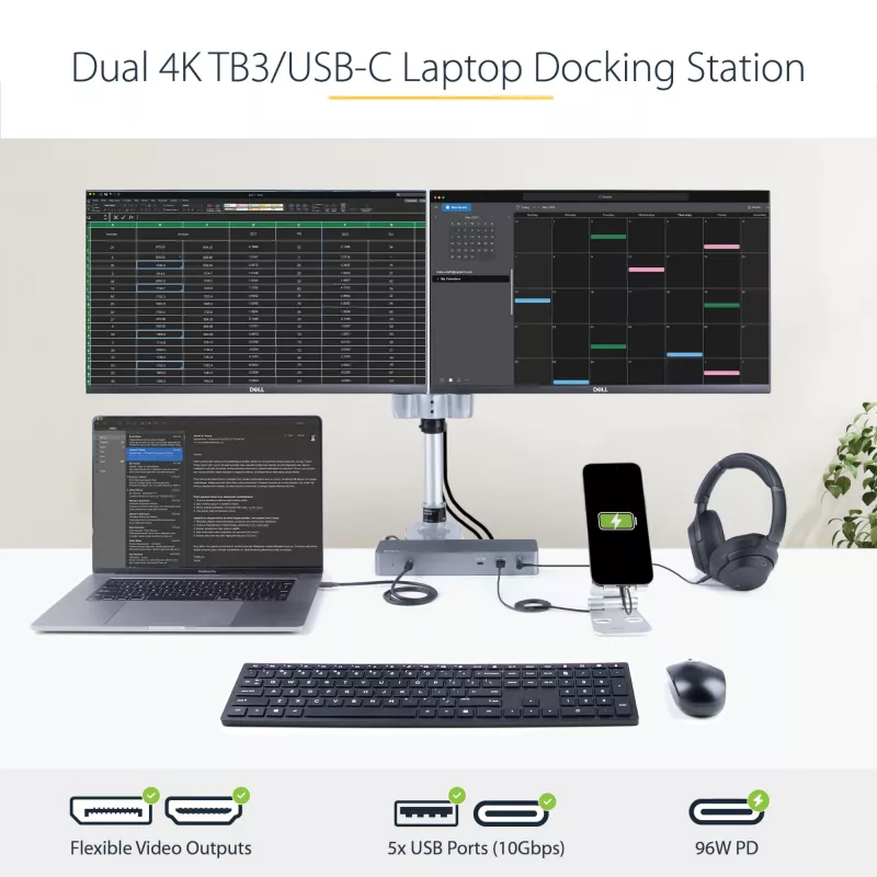 StarTech.com USB C dokovacia stanica pre Macbook Pro/Air-M1/M2/M3/M4, kompatibilná s Thunderbolt, HDMI/DisplayPort, Dual 4K 60Hz/Single 8K, USB Type-C dock pre notebook, 96W Power Delivery, USB 10Gbps