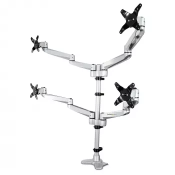 StarTech.com stolový držiak quad-monitor rameno – prvotriedne pohyblivé 4 monitor držiak 2x2 až do 30 palcov – ergonomická výškovo nastaviteľná stožiarová montáž – náklon/výsuv/rotácia – C svorka/prechodka stola – strieborný
