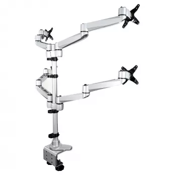 StarTech.com stolový držiak quad-monitor rameno – prvotriedne pohyblivé 4 monitor držiak 2x2 až do 30 palcov – ergonomická výškovo nastaviteľná stožiarová montáž – náklon/výsuv/rotácia – C svorka/prechodka stola – strieborný
