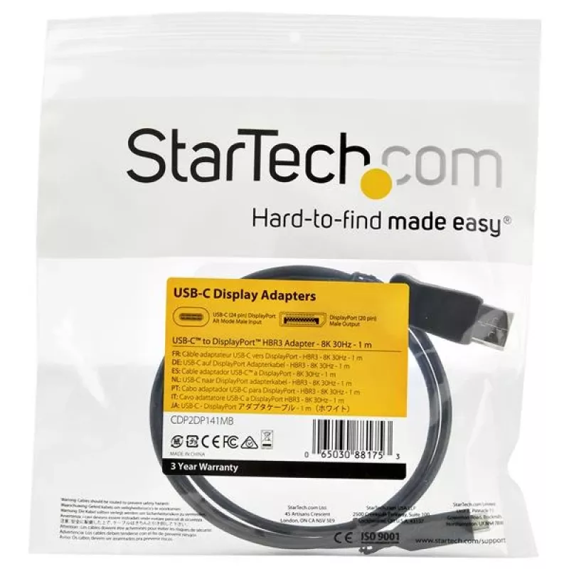 StarTech.com 3,3 stopy / 1 m USB-C na DisplayPort 1.4 kábel – 8K/5K/4K USB Type-C na DP 1.4 Alt Mode video adaptér konvertor – HBR3/HDR/DSC – 8K 60 Hz DP monitor kábel – USB-C/Thunderbolt 3