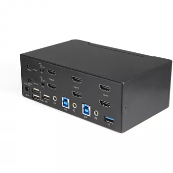 StarTech.com 2-portový HDMI KVM prepínač pre dva monitory – 4K 60 Hz Ultra HD HDR – stolný 4K HDMI 2.0 KVM prepínač s 2-portovým USB 3.0 hubom (5 Gbit/s) a 4x USB 2.0 HID, audio – prepínanie klávesovou skratkou – TAA