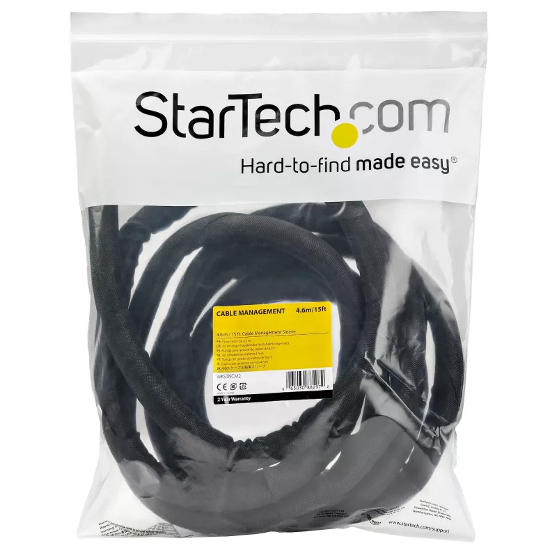 StarTech.com 4,6 m káblový manažérsky návlek – flexibilný vinutý káblový organizér – priemer 1,0-1,5 palca rozťahovací návlek – polyesterový káblový manažér/ochrana/skrývač – čierny strihateľný káblový organizér