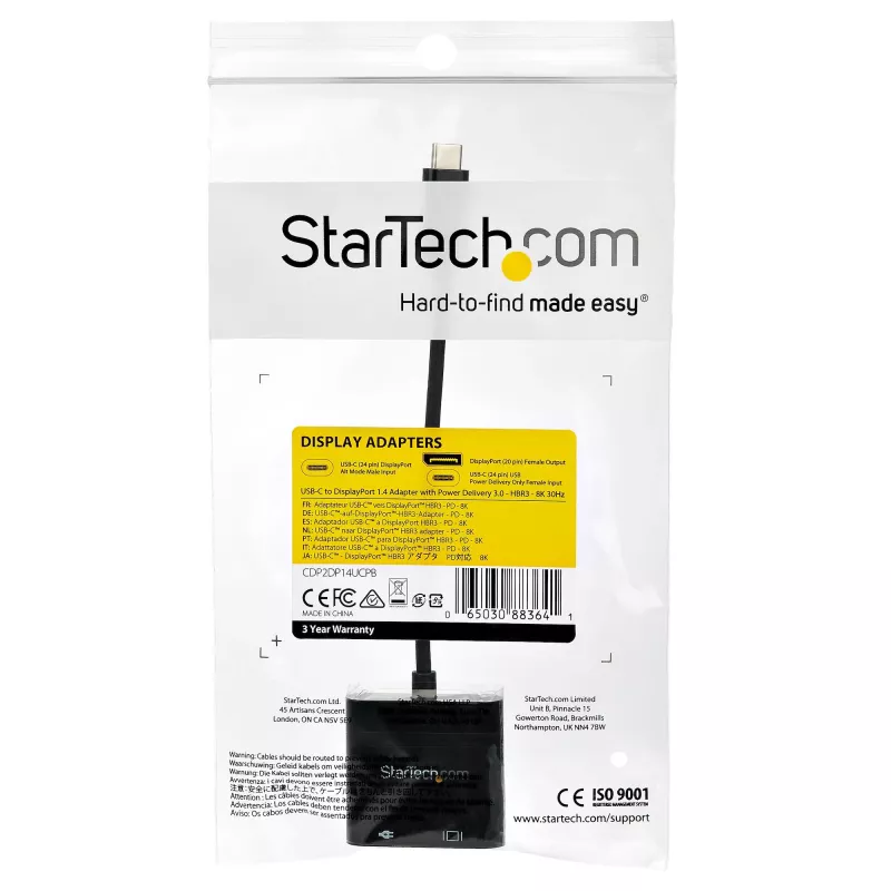 StarTech.com USB-C na DisplayPort adaptér s Power Delivery – 8K 60 Hz / 4K 120 Hz USB Type-C na DP 1.4 video konvertor s 60 W PD priechodným nabíjaním – HBR3 – kompatibilný s Thunderbolt 3