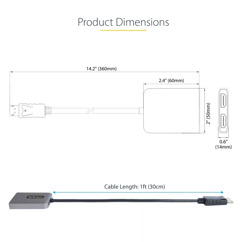 StarTech.com DP na Dual HDMI MST HUB - Dual HDMI 4K 60Hz - DisplayPort multi-monitor adaptér s 30 cm káblom - DP 1.4 Multi Stream Transport Hub, DSC | HBR3 - DP na HDMI splitter