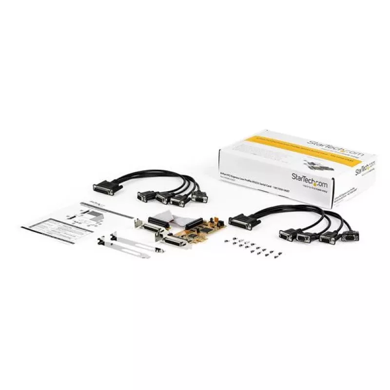 StarTech.com 8-port PCI Express RS232 sériová adaptérová karta, PCIe RS232 sériová karta, 16C1050 UART, Low Profile sériová DB9 riadiaca/rozširujúca karta, 15 kV ESD ochrana, iba Windows – TAA