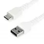 StarTech.com 2m USB-A na USB-C nabíjací kábel – odolný rýchlonabíjací a synchronizačný USB 2.0 na USB Type-C dátový kábel – odolný TPE plášť aramidové vlákno M/M 3A biely – Samsung S10, iPad Pro, Pixel