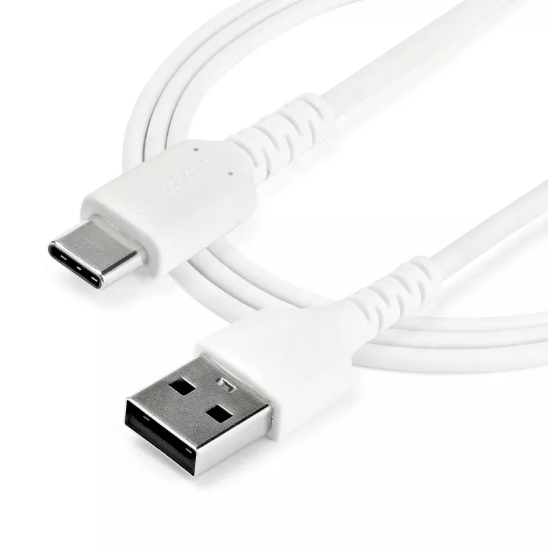 StarTech.com 1m USB-A na USB-C nabíjací kábel – odolný rýchlonabíjací a synchronizačný kábel USB 2.0 na USB Type-C – odolný TPE plášť s aramidovým vláknom M/M 3A biely – Samsung S10, iPad Pro, Pixel