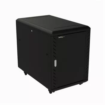 StarTech.com 4-post 15U serverový rack, uzamykateľný 19 palcový dátový rack pre počítače / AV / IT vybavenie, kancelársky / domáci sieťový rack s kolieskami a nastaviteľnými montážnymi lištami