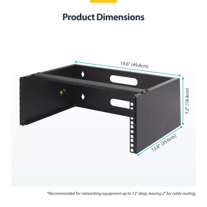 StarTech.com 4U nástenný sieťový rack – 14 inch hĺbka (plochý profil) – 19 inch držiak patch panelu pre ploché serverové a IT zariadenia, sieťové switche – nosnosť 20 kg, čierna