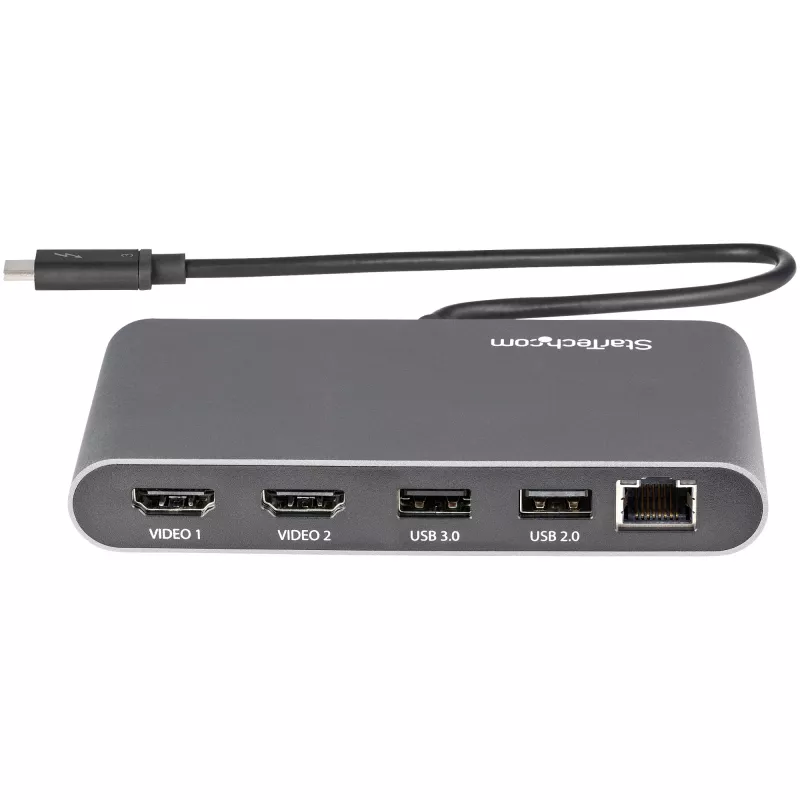 StarTech.com dual-monitor Thunderbolt Mini Dock, 4K 60Hz HDMI, hub bez ovládačov pre Windows & Mac, Gigabit Ethernet, 1 x USB 5Gbps & 1x USB 2.0, 28 cm kábel