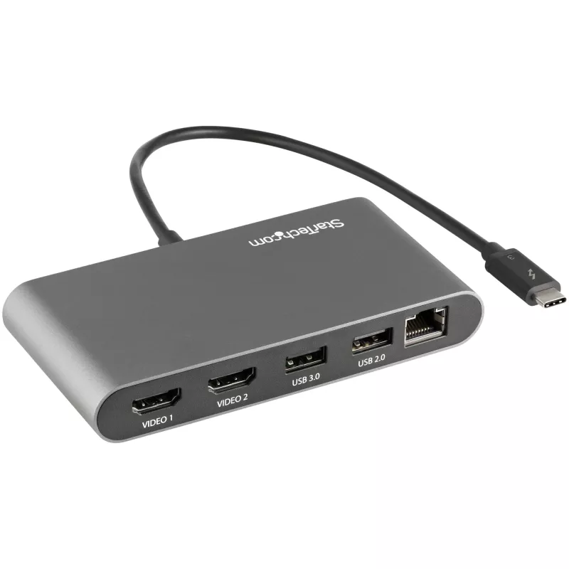 StarTech.com dual-monitor Thunderbolt Mini Dock, 4K 60Hz HDMI, hub bez ovládačov pre Windows & Mac, Gigabit Ethernet, 1 x USB 5Gbps & 1x USB 2.0, 28 cm kábel