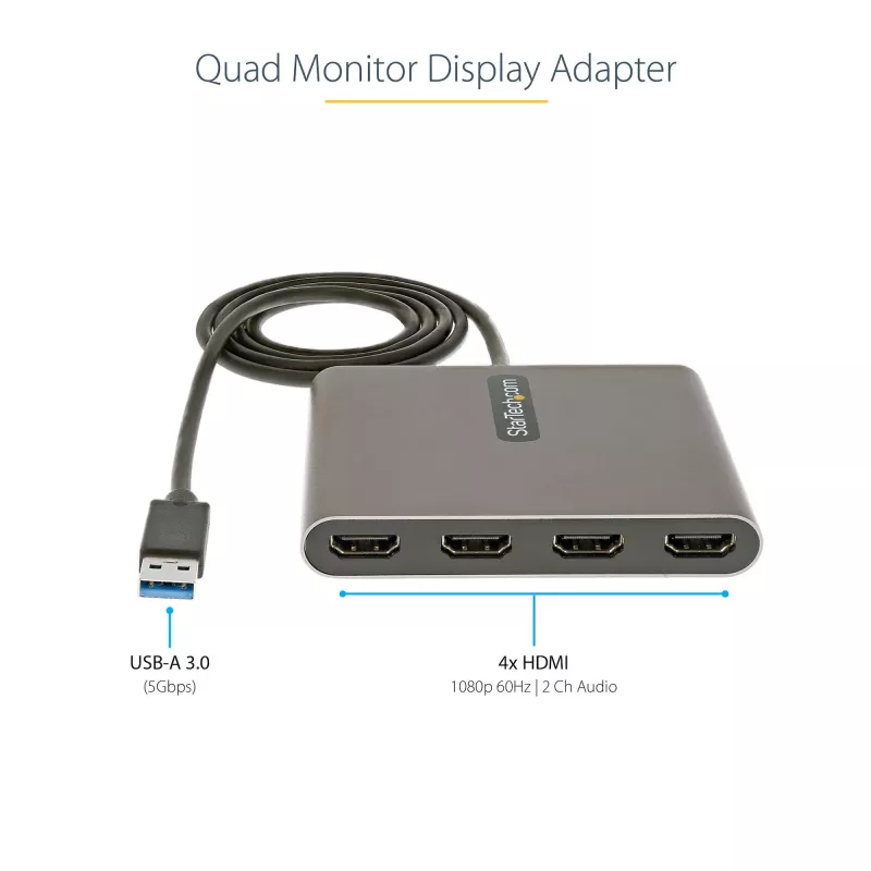 StarTech.com USB 3.0 na Quad HDMI adaptér, USB na 4x HDMI monitor konvertor pre Windows (bez podpory pre macOS/ChromeOS/Linux) - TAA