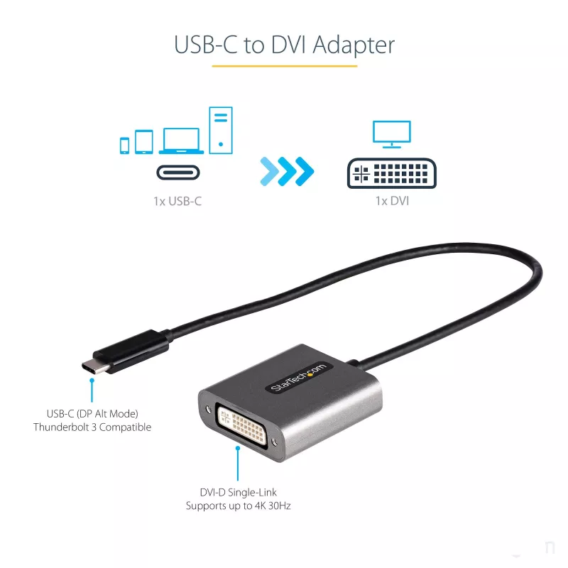 StarTech.com USB-C na DVI adaptér – 1920x1200p USB-C na DVI-D adaptér dongle – USB Type-C na DVI displej/monitor – video konvertor – kompatibilný s Thunderbolt 3 – 12