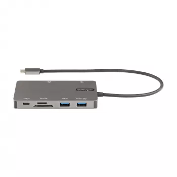 StarTech.com USB-C multiportový adaptér – HDMI 4K 30Hz alebo VGA Travel Dock – 5Gbps USB 3.0 hub (USB-A/USB-C porty) – 100W Power Delivery – SD/Micro SD – GbE – 30cm kábel – USB-C mini dock