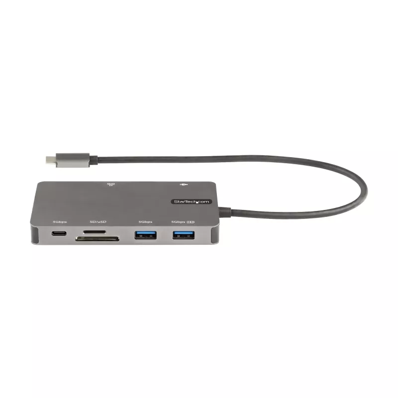 StarTech.com USB-C multiportový adaptér – HDMI 4K 30Hz alebo VGA Travel Dock – 5Gbps USB 3.0 hub (USB-A/USB-C porty) – 100W Power Delivery – SD/Micro SD – GbE – 30cm kábel – USB-C mini dock