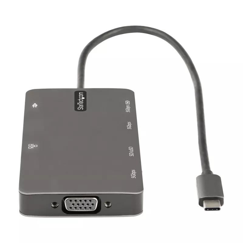 StarTech.com USB-C multiportový adaptér – HDMI 4K 30Hz alebo VGA Travel Dock – 5Gbps USB 3.0 hub (USB-A/USB-C porty) – 100W Power Delivery – SD/Micro SD – GbE – 30cm kábel – USB-C mini dock