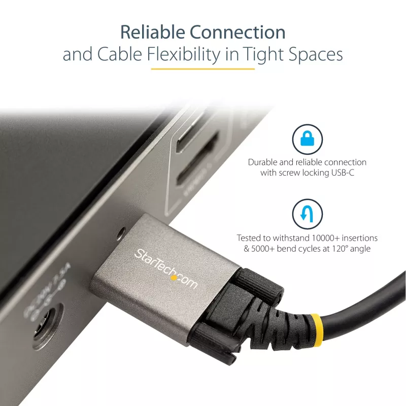 StarTech.com 50cm (20″) bočne skrutkovateľný USB-C kábel 10Gbps – USB 3.1/3.2 Gen 2 Type-C kábel – 100W (5A) Power Delivery nabíjanie, DP Alt Mode – Dvojité skrutkové zaistenie – USB-C kábel nabíjanie/synchronizácia