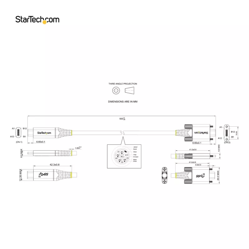 StarTech.com 50cm (20″) bočne skrutkovateľný USB-C kábel 10Gbps – USB 3.1/3.2 Gen 2 Type-C kábel – 100W (5A) Power Delivery nabíjanie, DP Alt Mode – Dvojité skrutkové zaistenie – USB-C kábel nabíjanie/synchronizácia