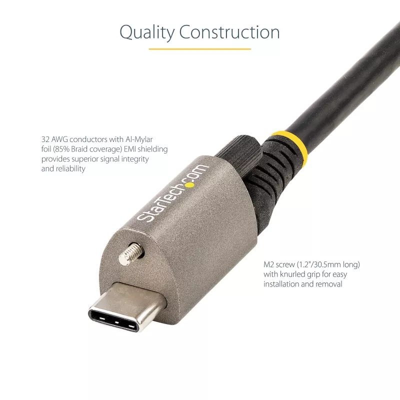 StarTech.com 50 cm horný skrutkovo zaistený USB-C kábel 10 Gb/s – USB 3.1/3.2 Gen 2 Type-C kábel – 100 W (5 A) Power Delivery nabíjanie, DP Alt Mode – jednoduché skrutkové zaistenie, USB-C kábel nabíjanie/synchronizácia