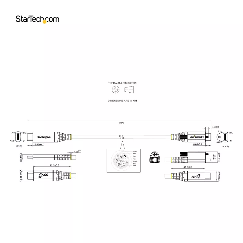 StarTech.com 50 cm horný skrutkovo zaistený USB-C kábel 10 Gb/s – USB 3.1/3.2 Gen 2 Type-C kábel – 100 W (5 A) Power Delivery nabíjanie, DP Alt Mode – jednoduché skrutkové zaistenie, USB-C kábel nabíjanie/synchronizácia