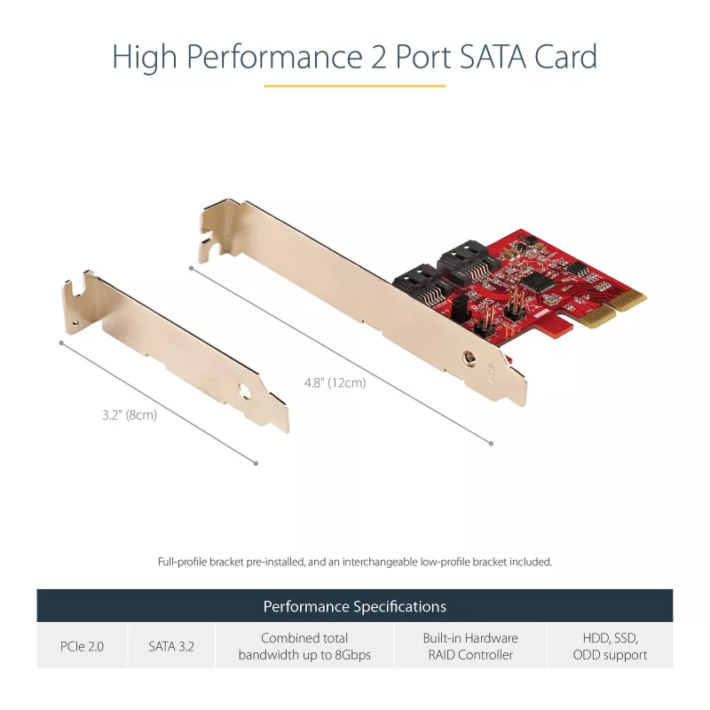 StarTech.com SATA PCIe karta - 2-portová PCIe SATA rozširujúca karta - 6 Gb/s - Full/Low Profile - PCI Express na SATA adaptér/radič - ASM1062R SATA RAID - PCIe na SATA konvertor