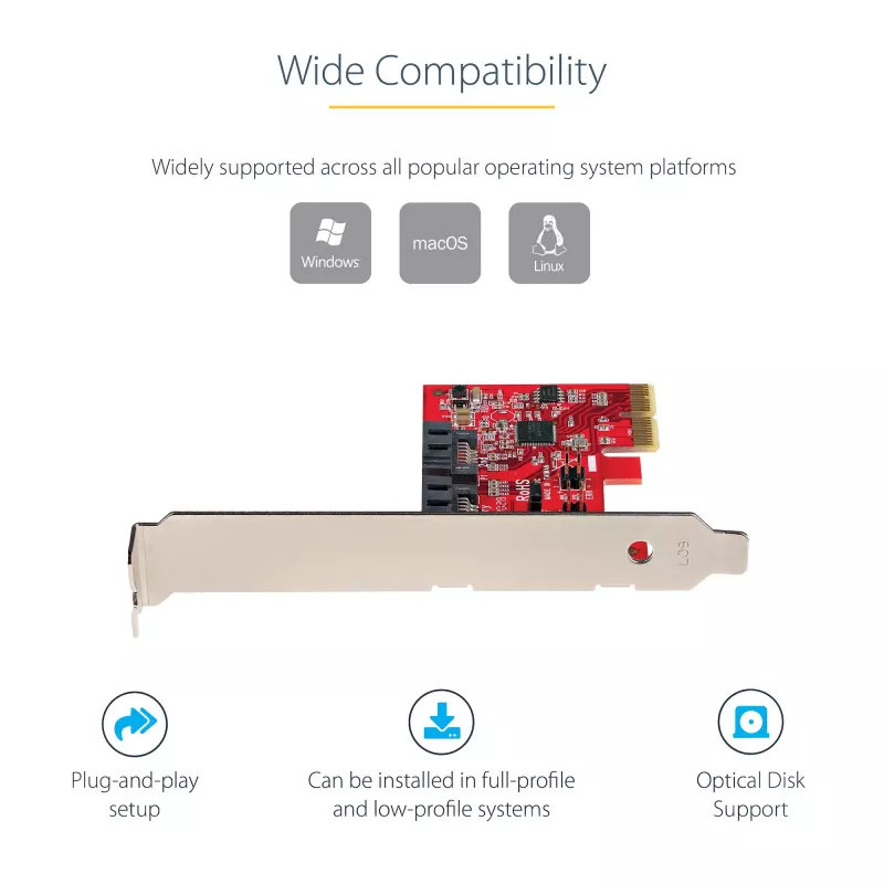 StarTech.com SATA PCIe karta - 2-portová PCIe SATA rozširujúca karta - 6 Gb/s - Full/Low Profile - PCI Express na SATA adaptér/radič - ASM1062R SATA RAID - PCIe na SATA konvertor