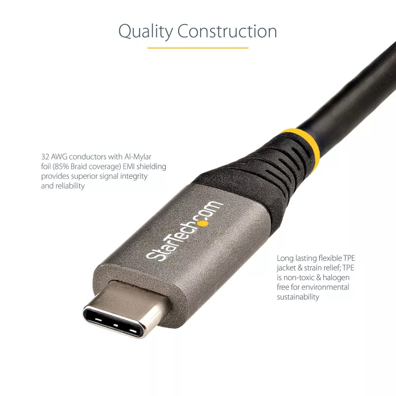 StarTech.com 20 palcov (50 cm) USB-C kábel 10 Gb/s – USB 3.1 Type-C kábel – 100 W (5 A) Power Delivery nabíjanie, DP Alt Mode – USB-C kábel pre USB-C laptop/telefón/zariadenie – nabíjanie/synchronizácia